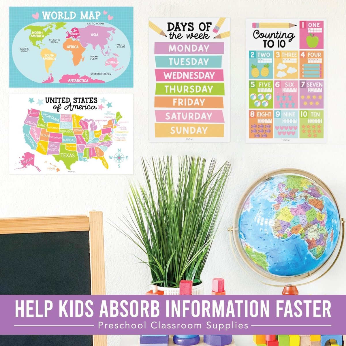 Preschool Head Start Kit, Colorful Pastel 16 Poster Pack - Hadley Designs Prek