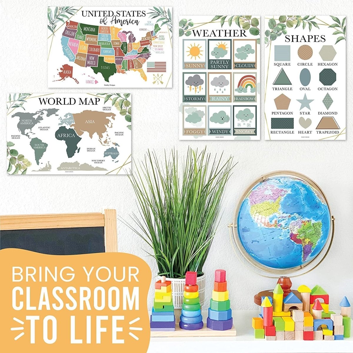 Preschool Head Start Kit, Greenery 16 Poster Pack - Hadley Designs Prek
