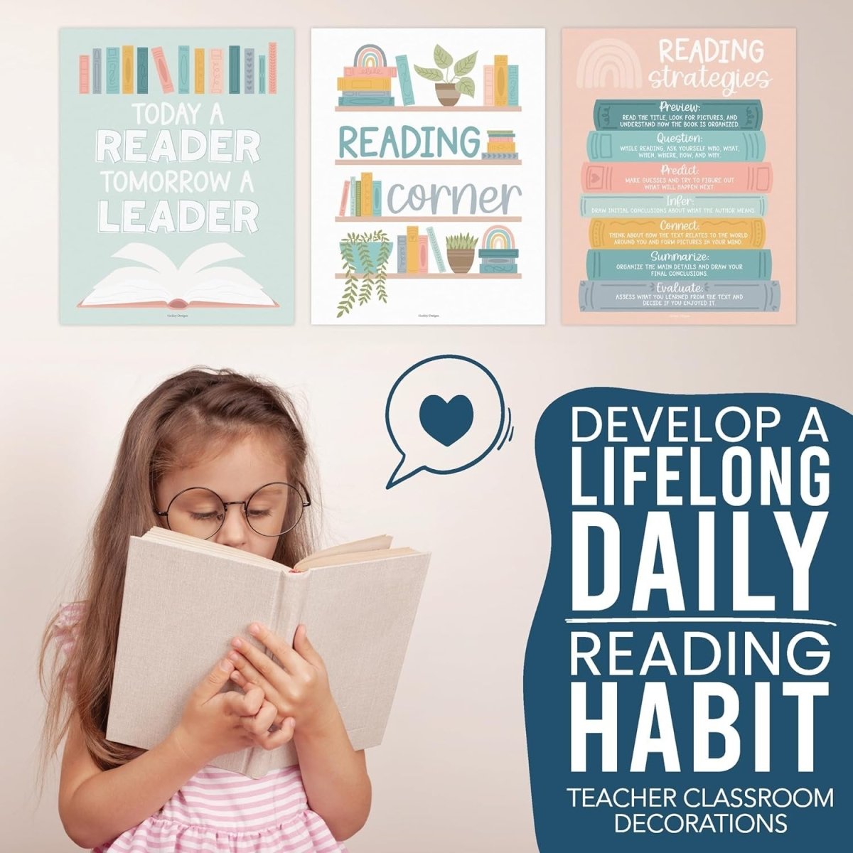 Reading Corner Kit: Boho 6 Poster Pack - Hadley Designs Prek