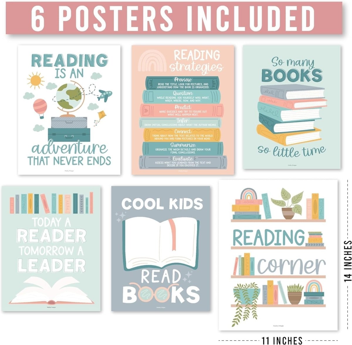 Reading Corner Kit: Boho 6 Poster Pack - Hadley Designs Prek