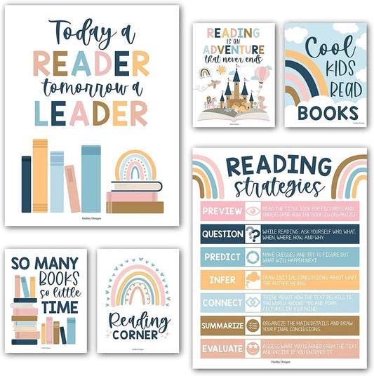 Reading Habit Builder Bundle: Boho 6 Poster Pack - Hadley Designs Prek