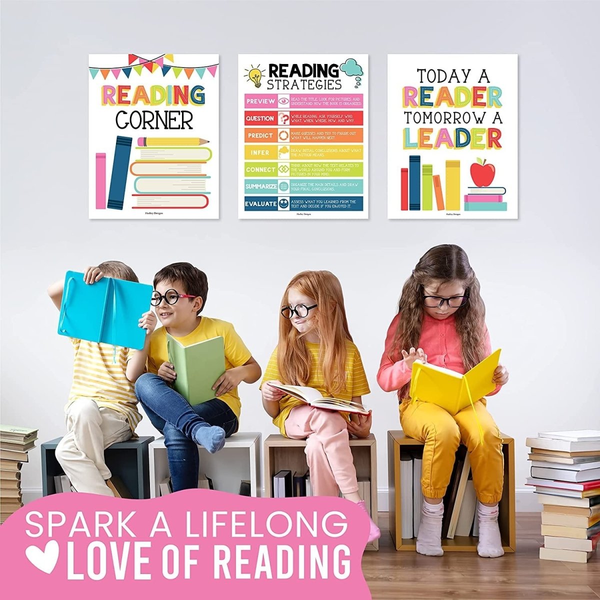 Reading Habit Builder Bundle: Colorful 6 Poster Pack - Hadley Designs Prek