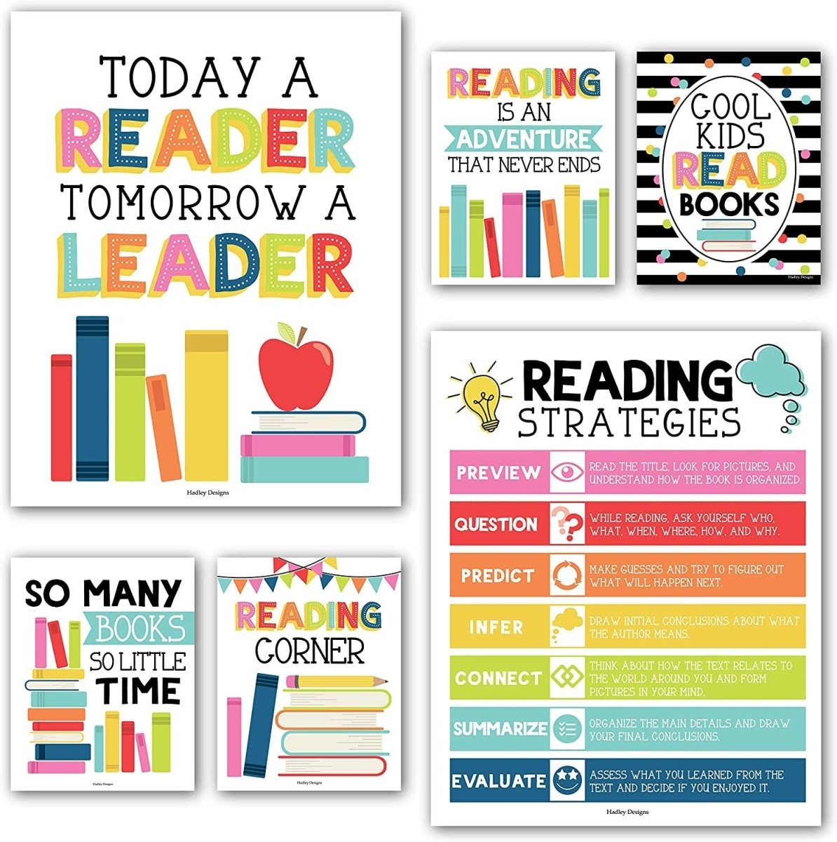 Reading Habit Builder Bundle: Colorful 6 Poster Pack - Hadley Designs Prek