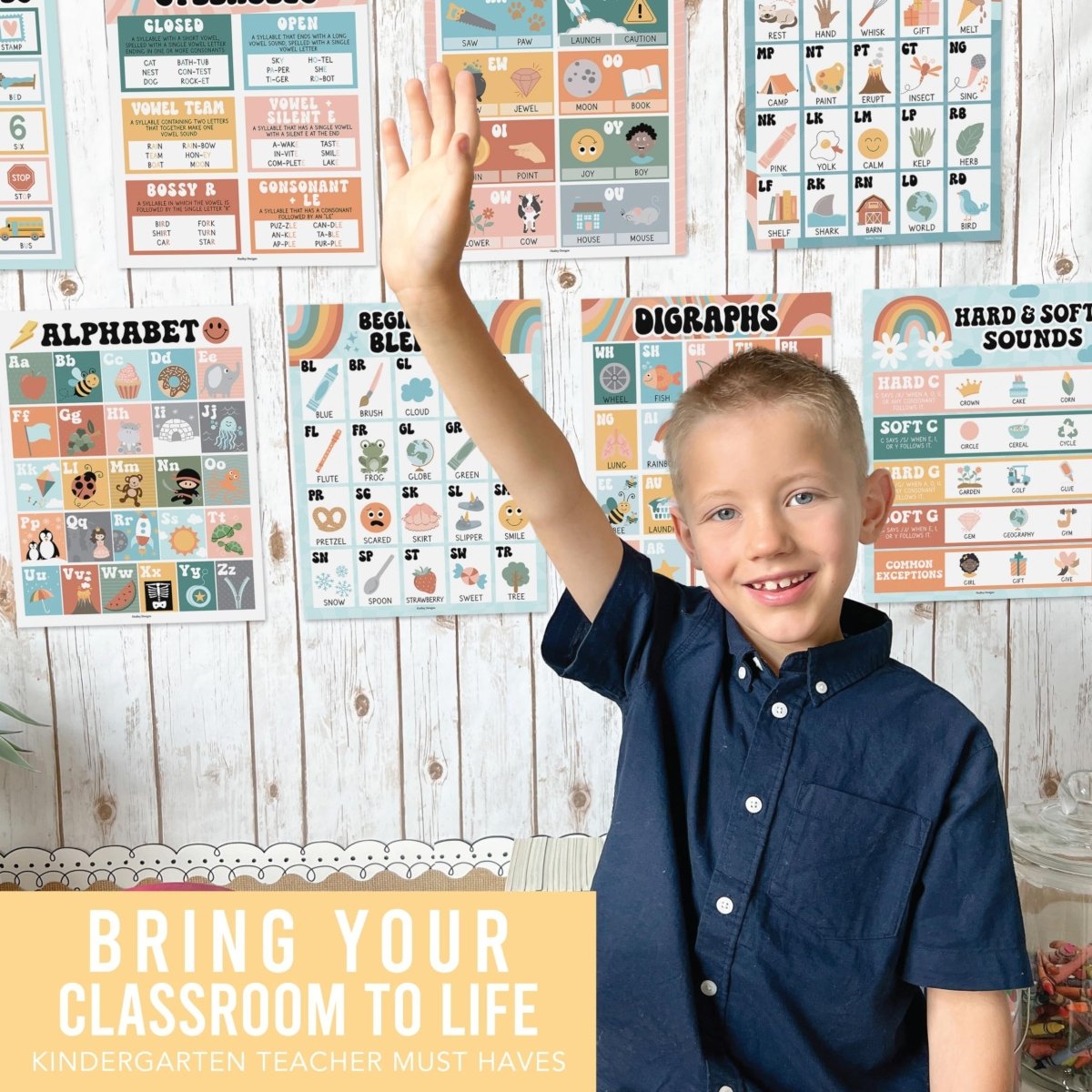 Retro Phonics & Vowel Posters | Set of 9 | Educational Posters - Hadley Designs Prek