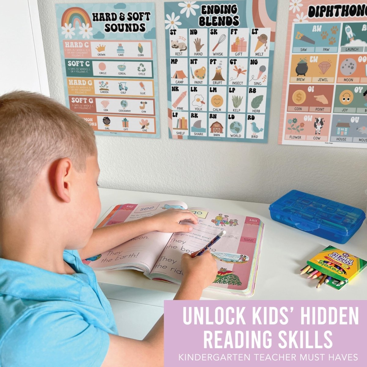 Retro Phonics & Vowel Posters | Set of 9 | Educational Posters - Hadley Designs Prek