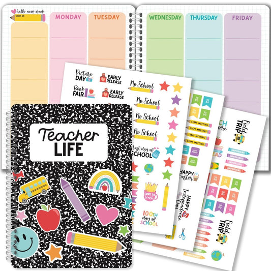 Retro Undated Teacher Planner + 3 Sticker Sheets - Hadley Designs Prek
