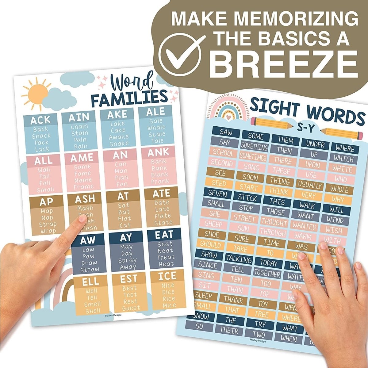 Sight Words Reading Kit: Boho 8 Poster Pack - Hadley Designs Prek