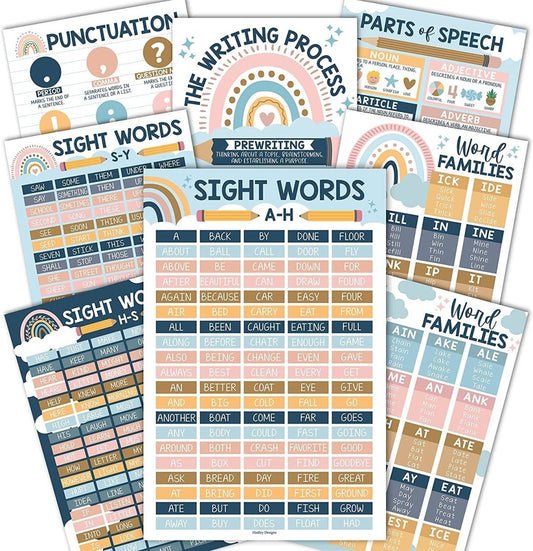 Sight Words Reading Kit: Boho 8 Poster Pack - Hadley Designs Prek