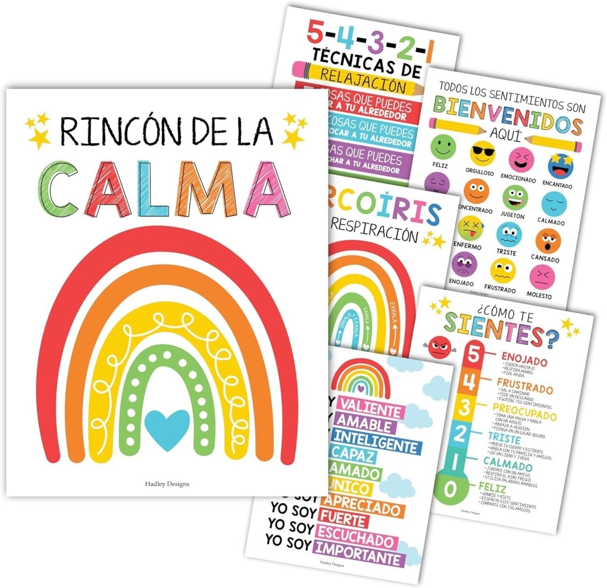 Spanish Calming Corner Kit: Colorful 6 Poster Pack - Hadley Designs Prek