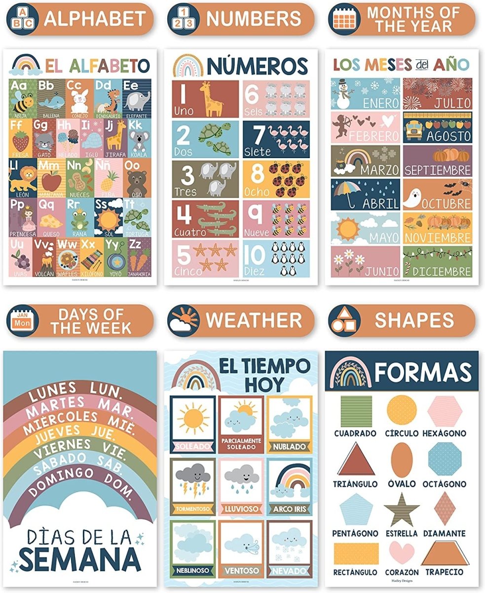 Spanish Head Start Kit: Boho 12 Poster Pack - Hadley Designs Prek