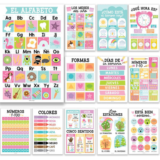 Spanish Head Start Kit: Colorful 12 Poster Pack - Hadley Designs Prek