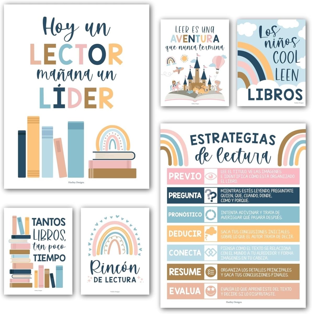 Spanish Reading Motivation, Boho Pack of 6 - Hadley Designs Prek