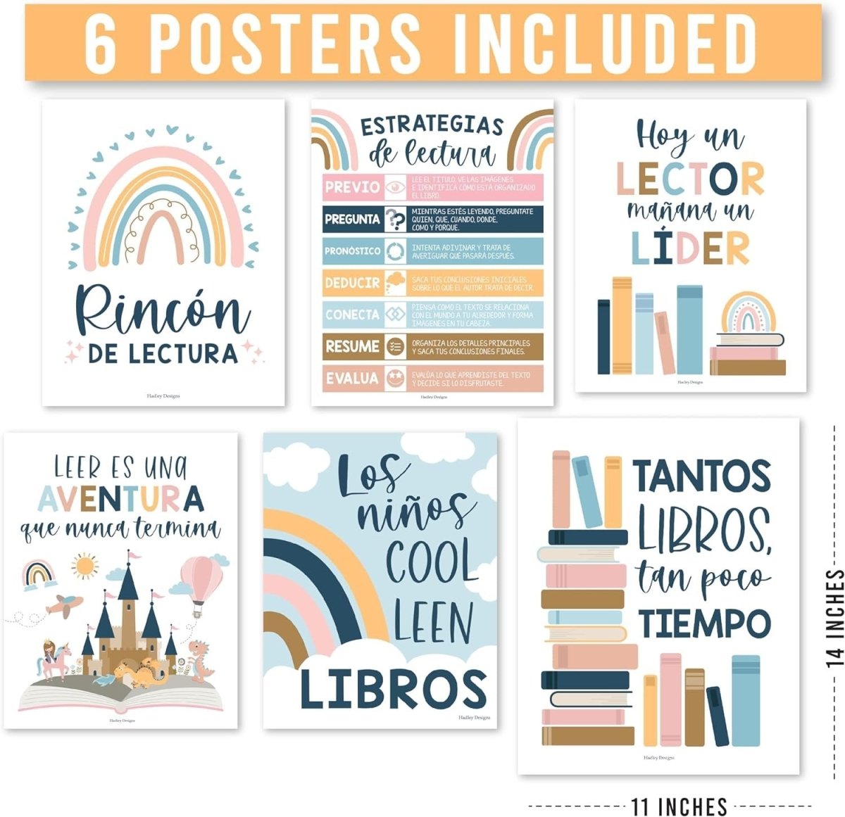 Spanish Reading Motivation, Boho Pack of 6 - Hadley Designs Prek