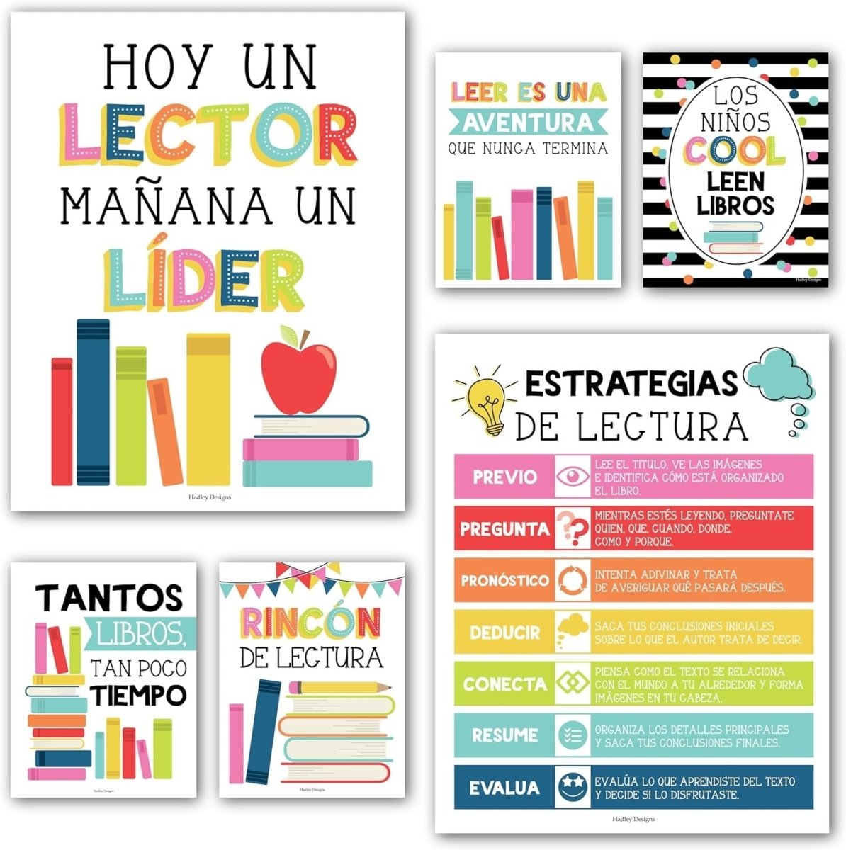 Spanish Reading Motivation Kit, Colorful Pack of 6 - Hadley Designs Prek