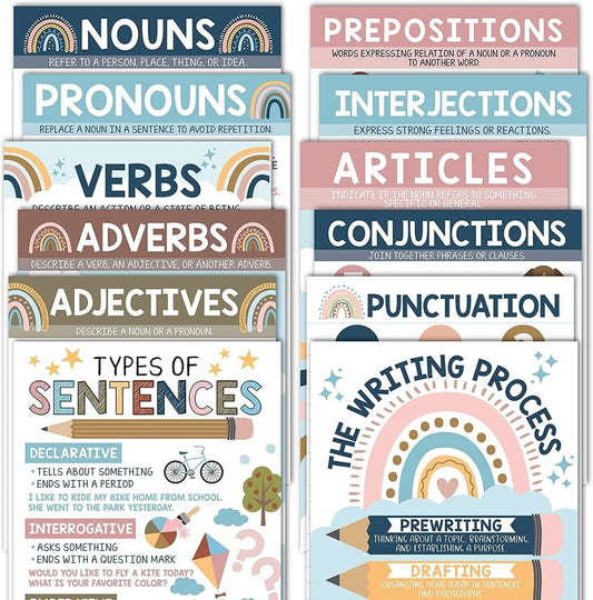 Writing & Grammar Kit: Boho 12 Poster Pack - Hadley Designs Prek